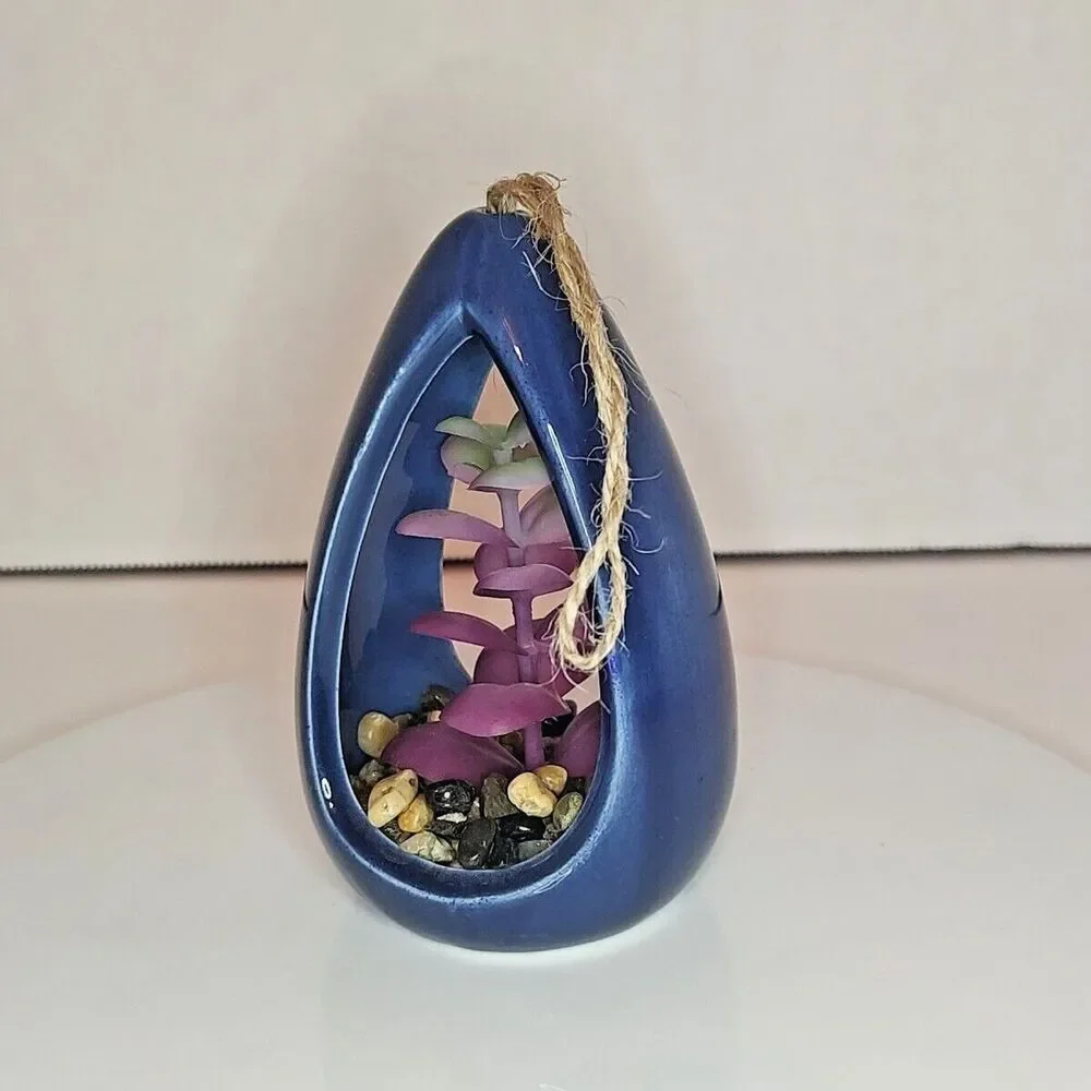 Hanging Modern Coastal Artificial Succulent Home Decor Navy Blue Purple Ceramic